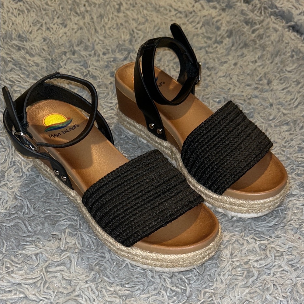 Black Espadrille Platform Sandals with Ankle Strap